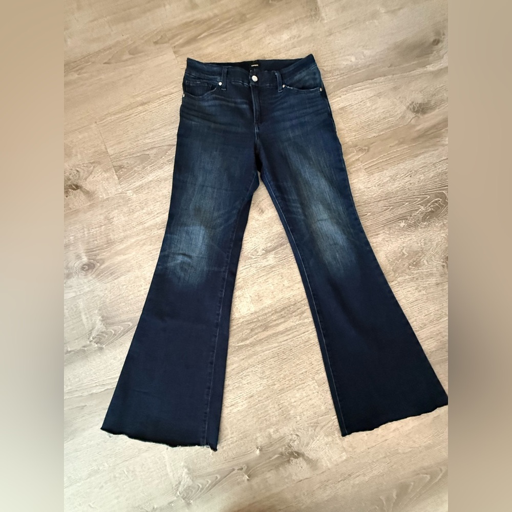 Express Women's Flared Dark Blue Jeans
